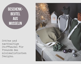 Geschenkbeutel aus Musselin | wiederverwendbar | Stoffbeutel Weihnachten | Stoffsäckchen | minimalistisch | nachhaltige Geschenkverpackung