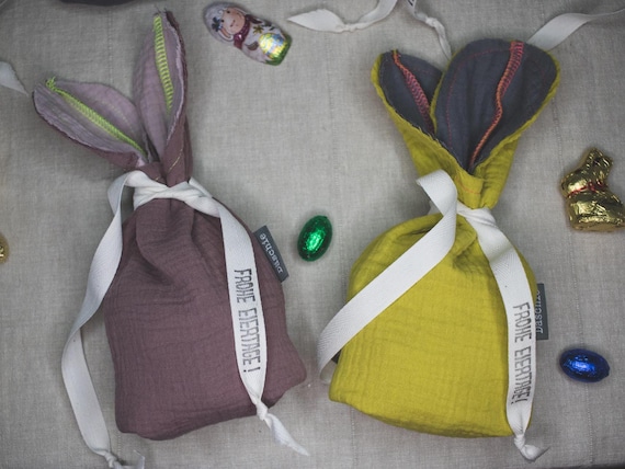 Hasen Geschenkbeutel für Ostern Verpackung Geldgeschenk Ostergeschenkbeutel Osternest Osterhase Stoff Beutel | Beutel aus Musselin mit Neon