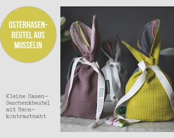 Hasen Geschenkbeutel für Ostern Verpackung Geldgeschenk Ostergeschenkbeutel Osternest Osterhase Stoff Beutel | Beutel aus Musselin mit Neon