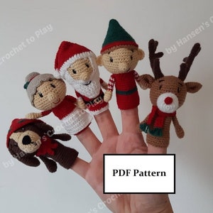 Crochet Pattern, Christmas, Santa's Family Finger Puppets image 1