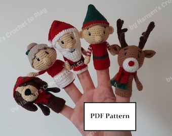 Crochet Pattern, Christmas, Santa's Family Finger Puppets
