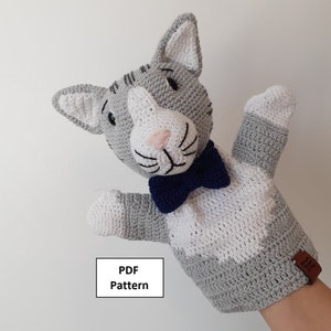 Crochet Pattern, The Bow tie Cat Hand Puppet