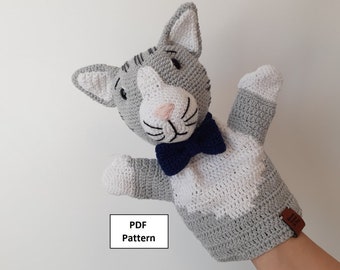 Crochet Pattern, The Bow tie Cat Hand Puppet
