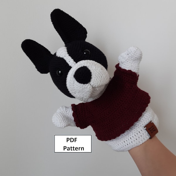 Crochet Pattern, Luna the Frenchie Bulldog Hand puppet