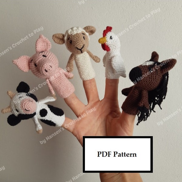 Crochet Pattern, Five Farm Animals Finger Puppets