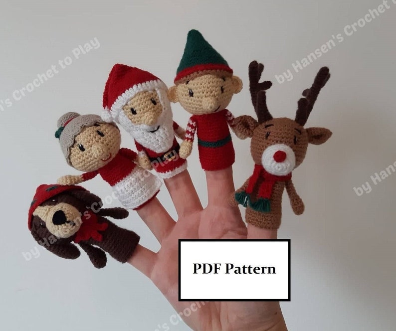 Crochet Pattern, Christmas, Santa's Family Finger Puppets image 1