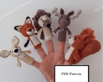 Häkelanleitung, Fünf Waldtiere Fingerpuppen