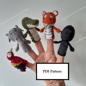 Crochet Pattern, Five Jungle Animals Finger Puppets