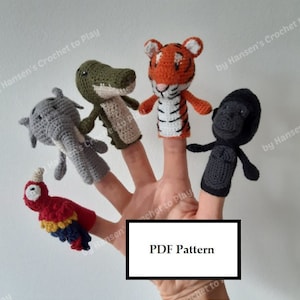 Crochet Pattern, Five Jungle Animals Finger Puppets