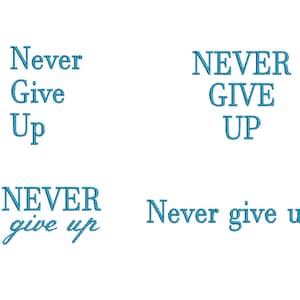 Never Give Up Embroidery Design - Machine Embroidery Design - Sentence Embroidery - 4 MODEL - 5 SIZE