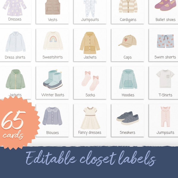 Editable Dresser Drawer Organization Labels, Printable Closet Organizer, Clothing Labels, Visual Schedule, Nursery Storage, Montessori