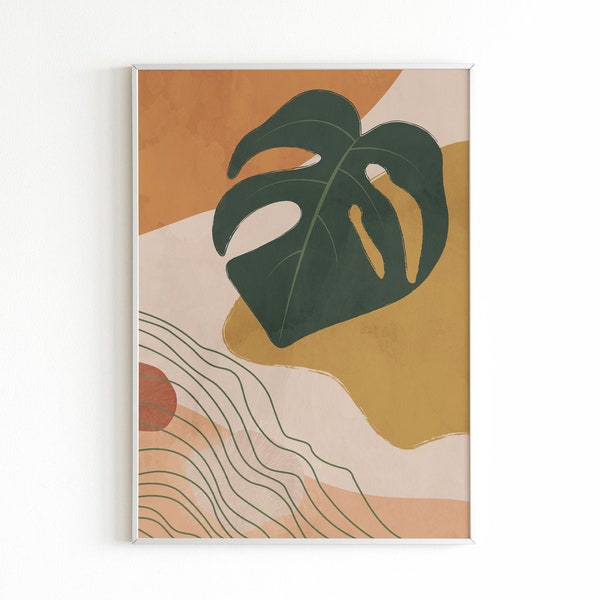 Monstera Print, Abstract Wall Art, Random Shapes Art Print, Monstera Leaf Print, Botanical Print, Neutral Wall Art, Boho Nursery Decor