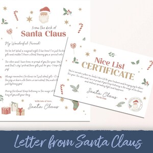 Carta de Papá Noel, certificado de lista de buenos amigos, papelería oficial de Papá Noel, regalo imprimible de Navidad para niños, correo del Polo Norte, descarga instantánea