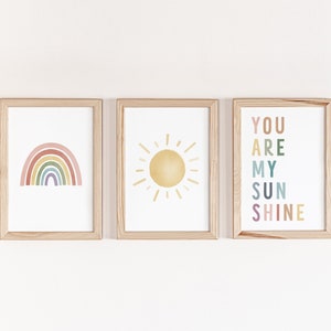 Rainbow Nursery Wall Art Set: Sunshine, ABC Print (Digital Download)