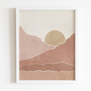 Abstract Landscape Printable Wall Art, Boho Mountain Poster, Mountains Line Art Print, Terracotta Landscape Poster, One Piece Poster