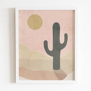 Kaktus Poster, Abstrakte Wüste Poster, Sukkulente Wandkunst, Berg Poster, Boho Dekor, Kinderzimmer druckbare Wand, Babyzimmer, Schlafzimmer Wanddekoration