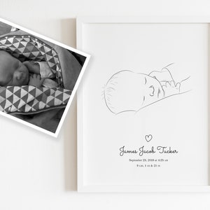 Custom Birth Stat Print, Newborn Portrait From Photo with Baby Stats, Custom Birth Announcements, Perfect Newborn Gift, Custom Birth Art