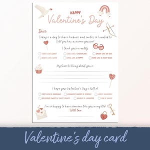Tarjeta para completar en blanco para el día de San Valentín, plantilla de carta para el día de San Valentín, tarjetas imprimibles para el día de San Valentín en el aula, tarjeta de feliz día de San Valentín, DESCARGA INSTANTÁNEA