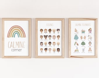 Feelings Chart, Calming Techniques, Calming Corner, Emotions Print, Calm Down Kit, Playroom Decor, Boho Classroom Decor, Montessori, DIGITAL