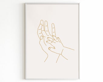 Impression d'art au trait Tenant la main : mère et enfant, décoration de chambre d'enfant (téléchargement numérique)