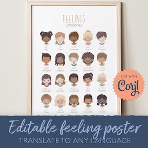 BEWERKBARE gevoelens grafiek poster, emoties print voor kinderen, kalmerende hoek, kalmerende kunst, Montessori Homeschool & klasdecor, DOWNLOAD