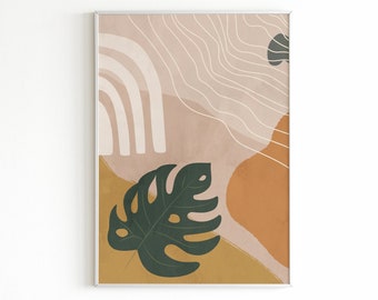 Monstera Leaf Print: Boho Rainbow, Abstract Shapes (Digital Download)