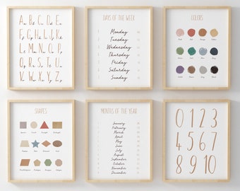 Educational Posters Set: Alphabet, Numbers, Shapes (Digital Download)