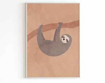 Boho Nursery Sloth Print, Sloth Art Print, Nursery Wall Art, Sloth Gifts, Cute Baby Animal Print, Playroom Wall Art, Kids Room Printable