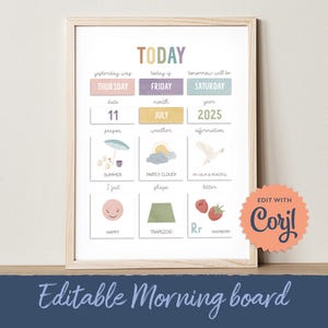 Cuadro matutino editable, cuadro de horario para niños, cuadro de horario diario para niños, rutina matutina, calendario perpetuo para niños pequeños, DIGITAL