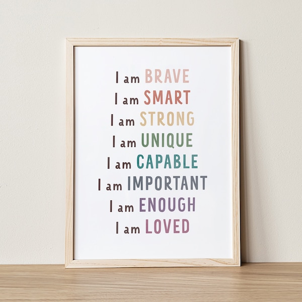 Affirmations For Kids, I Am Enough, Calming Corner Poster, Daily Affirmations, School Counselor, Feelings, Therapy Office Decor, DIGITAL