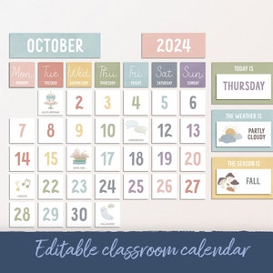 Kids Perpetual Calendar Set, Editable Classroom Calendar & Cards, Bulletin Board Calendar, Montessori Calendar, Classroom Decoration DIGITAL