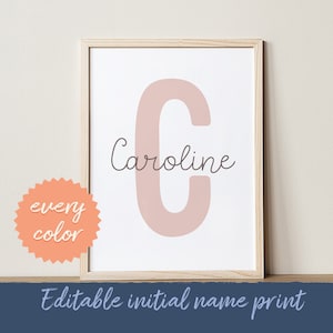 Monograma editable imprimible, impresión de nombre personalizado, nueva impresión de nacimiento de bebé, imprimible en guardería, impresión de letras personalizadas, arte de pared para niños, DIGITAL