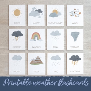 12 Flashcards de Clima, Flashcards de Clima Pré-escolar, Atividades para Crianças, Materiais Montessori, Cartões Educacionais para Imprimir com Arco-Íris, DIGITAL