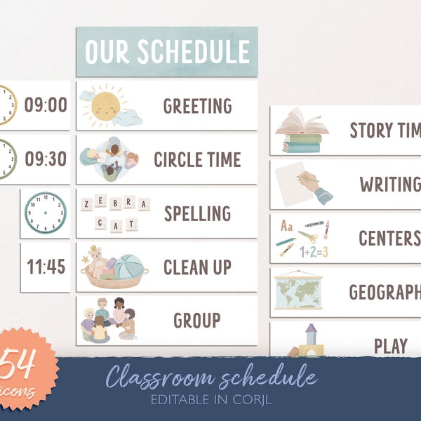 School Timetable, Editable Classroom Schedule, Bulletin Board Kit, Montessori, Boho Classroom Decor, Kindergarten Daily Schedule, DIGITAL
