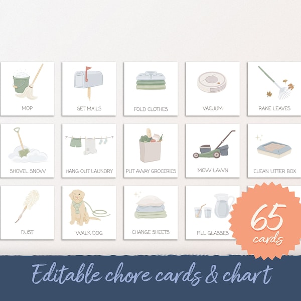 Chore Chart For Kids & Editable Chore Cards, Daily Routine Chart, Routine Cards, Montessori Responsibility Chart, Visual Schedule DIGITAL