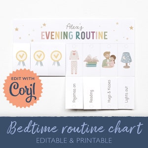 Editable Evening Routine Chart, Planning Toddler Bedtime Routine, Chore Chart For Kids, Evening Visual Schedule, Montessori, DIGITAL