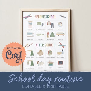 Before and After School Checklist, Editable School Morning & Evening Routine Chart, School Day Routine, Ready For School, Preschool DIGITAL