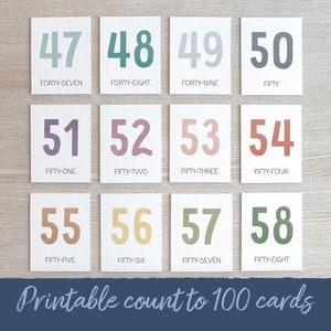 Cartes flash numériques 1-100, cartes flash numériques jusqu'à 100 nombres, cartes de comptage préscolaires, matériel Montessori, décoration de salle de classe de mathématiques imprimable