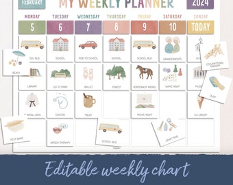 Editable Weekly Planner With Cards, Weekly Visual Schedule, Kids Calendar, Chore Chart, Toddler Routine Chart, Montessori, DIGITAL PRINTABLE