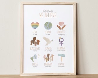 In This House We Believe, Black Lives Matter Poster, Educational Print, Boho Inclusive Classroom Decor, Diversity, Feminist Poster, DIGITAL