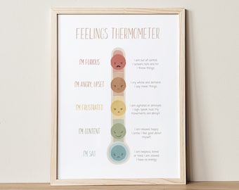 Termómetro de sentimientos, Gráfico de emociones, Carteles educativos, Rincón calmante, Montessori, Decoración de aula boho, Decoración de consejero escolar, DIGITAL