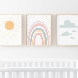 Sun Cloud Rainbow, Boho Nursery Printable Wall Art, Mid Century Modern ...
