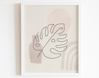 Monstera Leaf Line Art Print: Abstract Boho Nursery Decor (Digital Download)