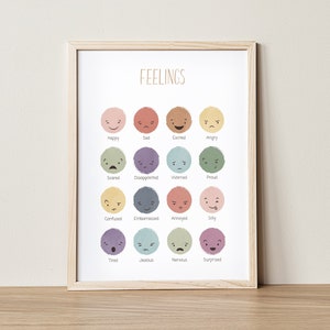Gráfico de sentimientos del arco iris, cartel de emociones, rincón calmante, decoración educativa del aula Montessori Boho, psicólogo escolar, sala de juegos, DIGITAL