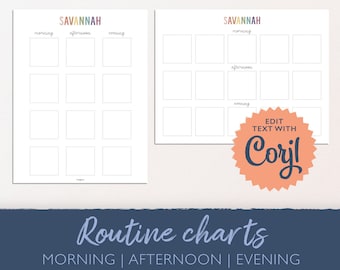Tableau des routines quotidiennes des enfants : liste de contrôle du matin et du soir (téléchargement numérique)
