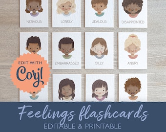 Bearbeitbare Emotion Karteikarten, Montessori Therapie Materialien (Digitaler Download)
