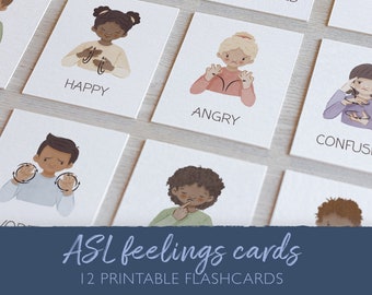 ASL Emotion Flashcards, Sign Language Feelings Flash Cards, Montessori, Therapy Office Decor, Emotions Chart, School Counselor, DIGITAL