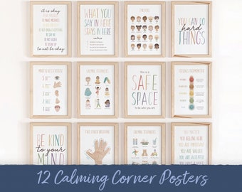Calming Corner Posters: Boho Classroom Decor, Feelings Chart (DIGITAL)