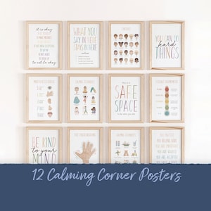 Lot de 12 affiches pour un coin apaisant, kit pour se calmer, affiche des sentiments, tableau des émotions, déco éducative bohème pour la classe, art de psychologue, NUMÉRIQUE