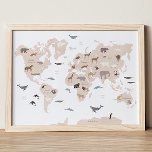 Weltkarte der Tiere, Weltkarte Poster, Wanddekoration für Spielzimmer, Dekoration für Schulzimmer, Poster für Schulzimmer, Kinderposter, Lernposter